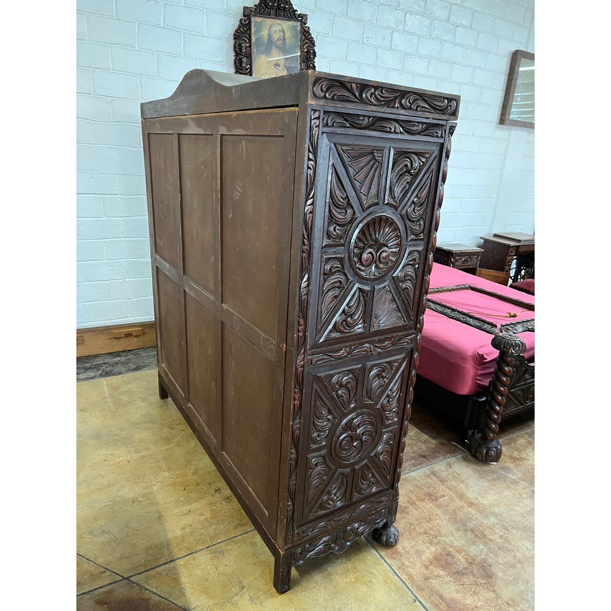 Recámara Colonial Cedro Rojo Tallada a Mano 1944 - 8 Piezas — foto 3