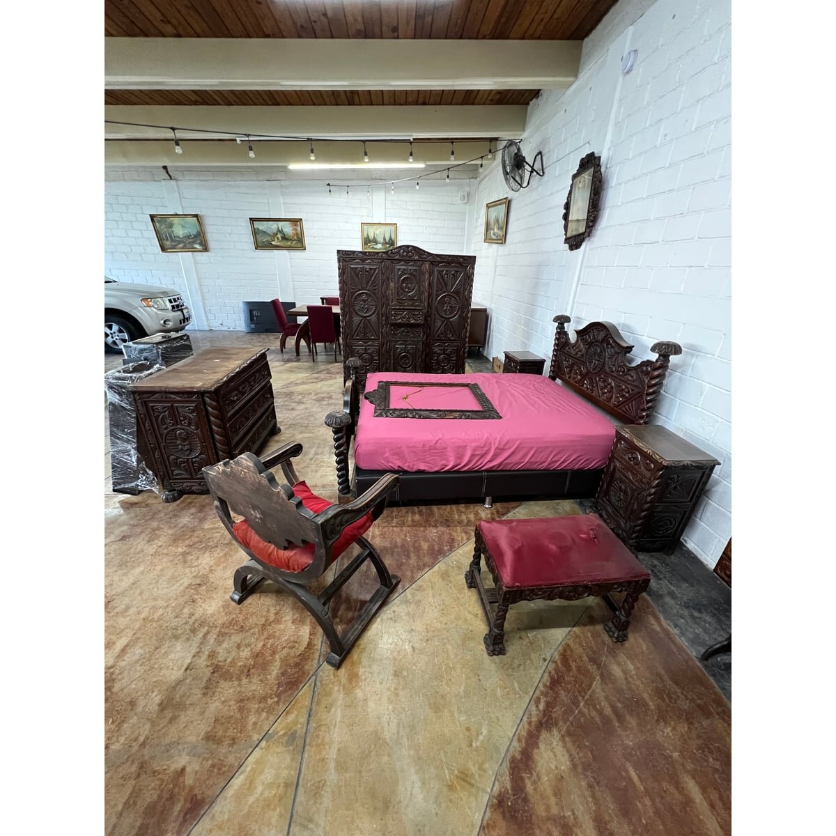 Recámara Colonial Cedro Rojo Tallada a Mano 1944 - 8 Piezas